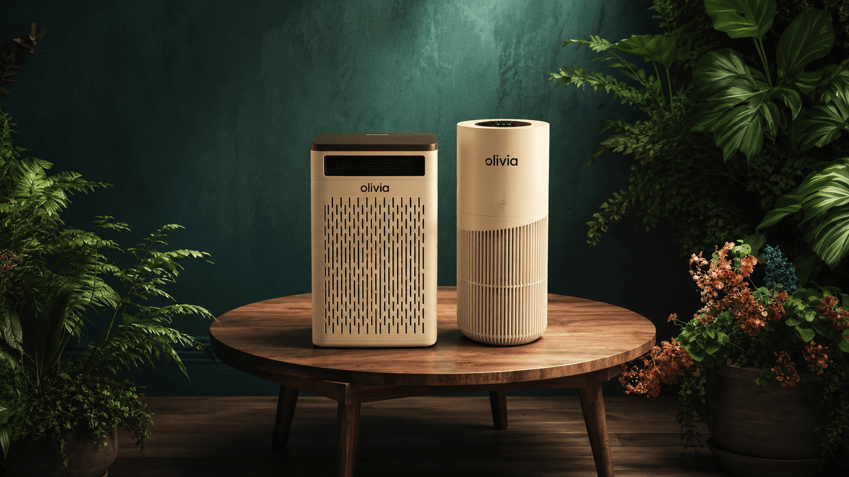 Olivia purifiers in a lush indoor setting